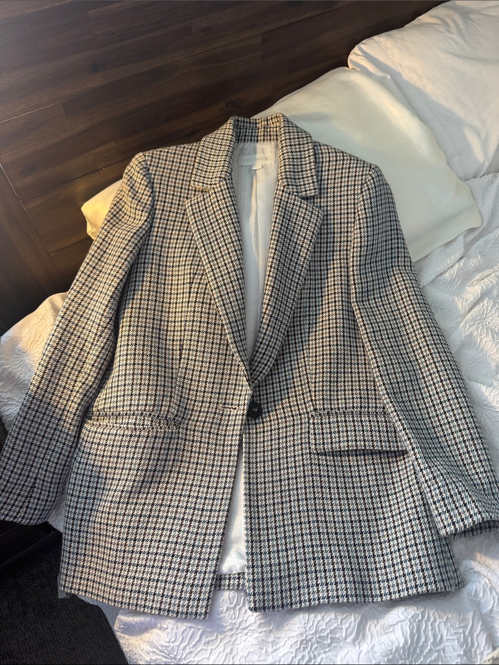 Zara Women's Houndstooth Single-Button Blazer Jacket - Black & White
